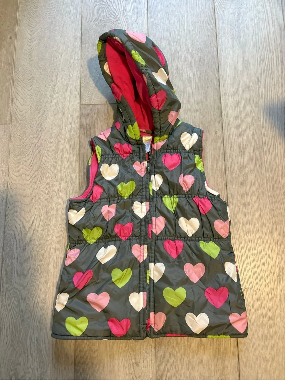 Gymboree Pink, Gray & Lime Green Quilted Heart vest size 7/8 M